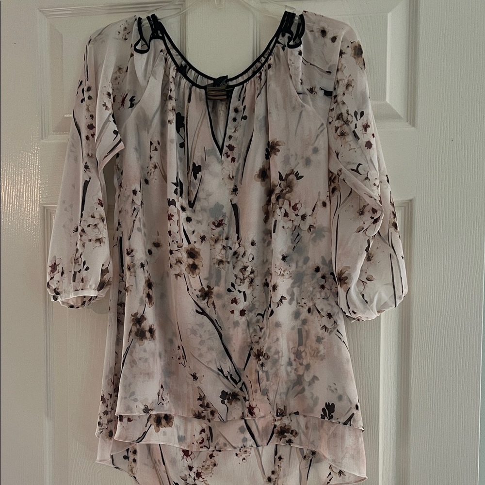 White House Black Market Floral Sheer Blouse